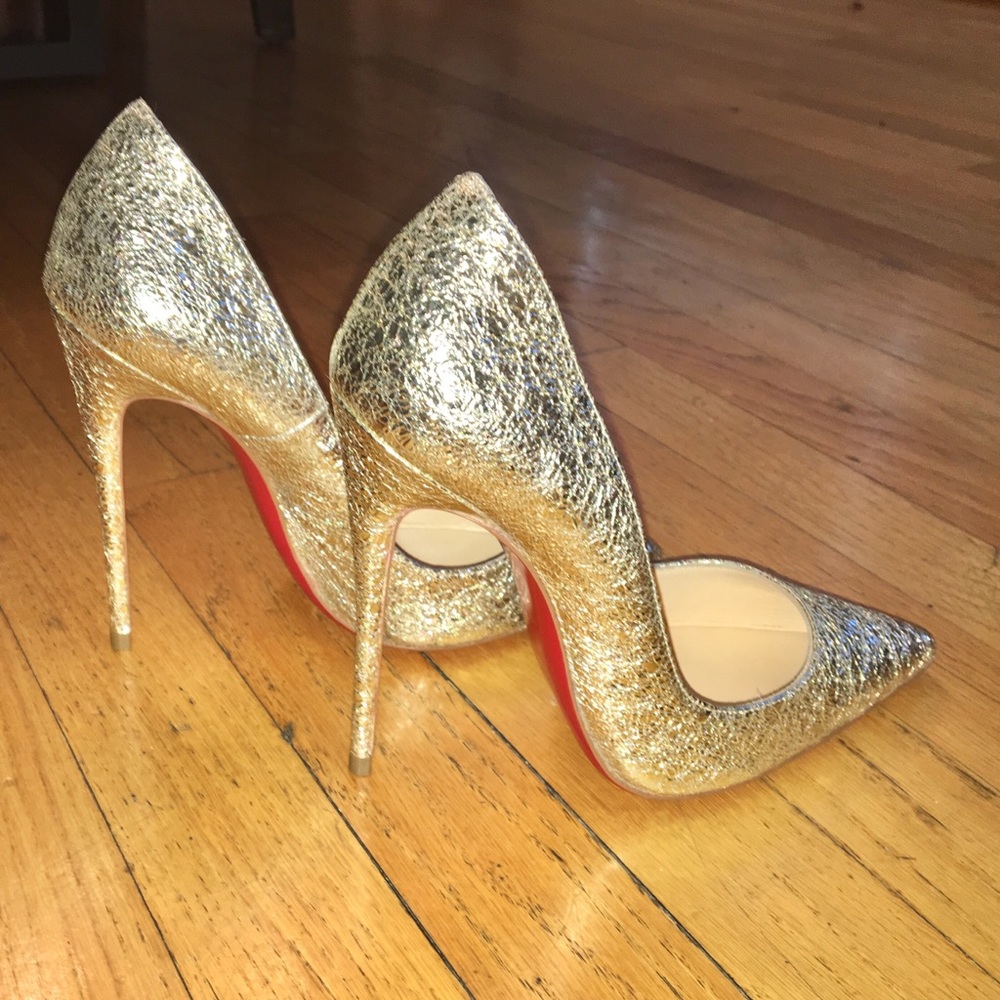 SOLD!!Louboutin Gold Pigalle Follies; Sz 36, 120mm